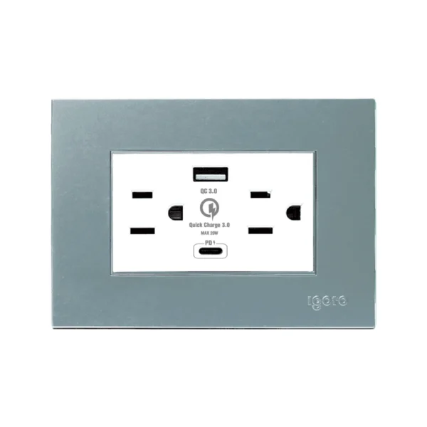 Z105/2U-C-S - Toma Doble con Tierra con puertos USB + C