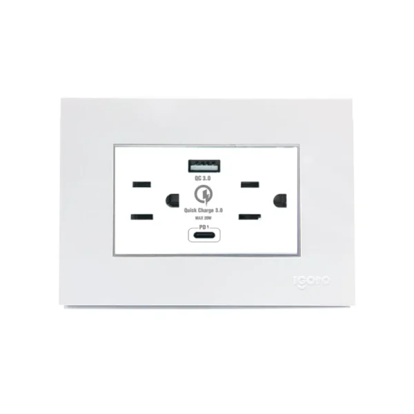 Z105/2U-C-W - Toma Doble con Tierra con puertos USB + C